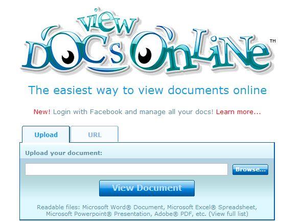 Interfaz limpia de ViewDocsOnline con un único formulario de carga sobre fondo blanco