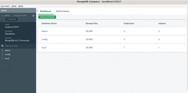 Список баз данных в MongoDB Compass