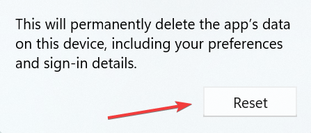 Подтверждение сброса приложения