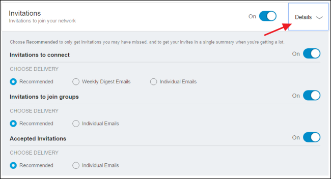 Детальная настройка типов сообщений LinkedIn