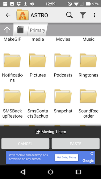 Корневая папка Android с директорией Podcasts