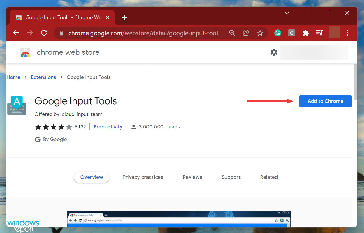 Кнопка Добавить в Chrome на странице расширения