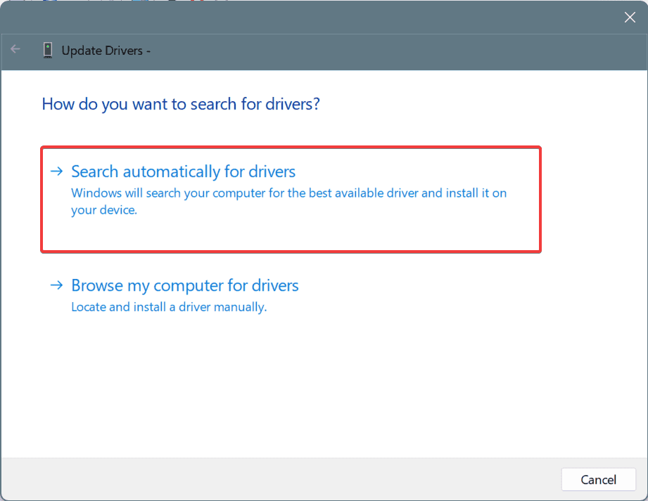 Ricerca automatica dei driver in Gestione dispositivi di Windows