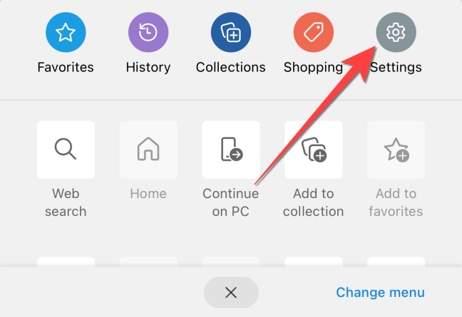 Окно меню Microsoft Edge с выделенной кнопкой