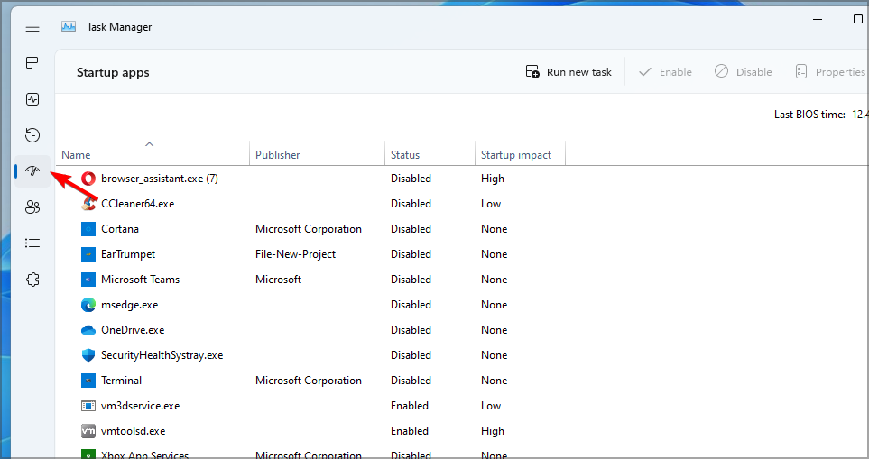 Вкладка 'Автозагрузка' в Диспетчере задач Windows
