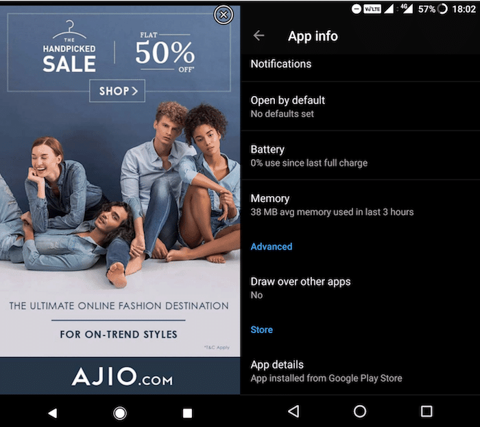 Отключить полноэкранные объявления Jio на Android
