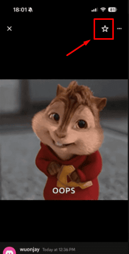 Иконка звезды в мобильном приложении Discord