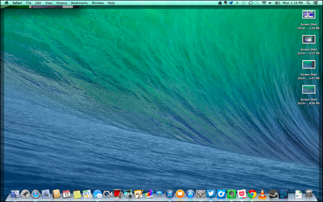 Жест для показа рабочего стола: развести большой палец и три пальца