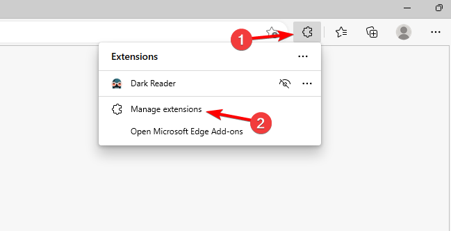 Окно управления расширениями в Edge