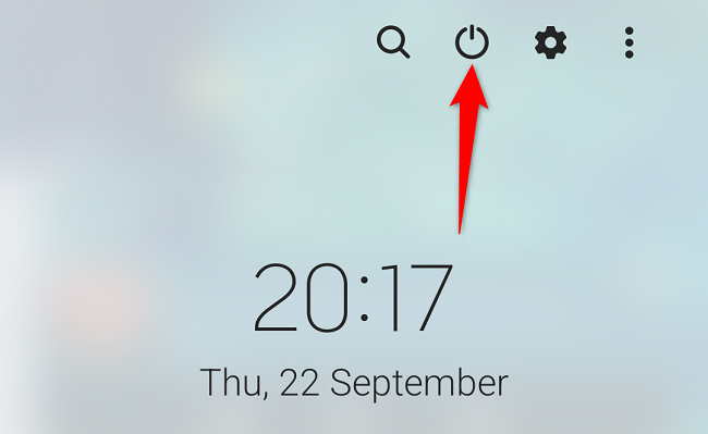Нажмите на значок питания в верхней части экрана.