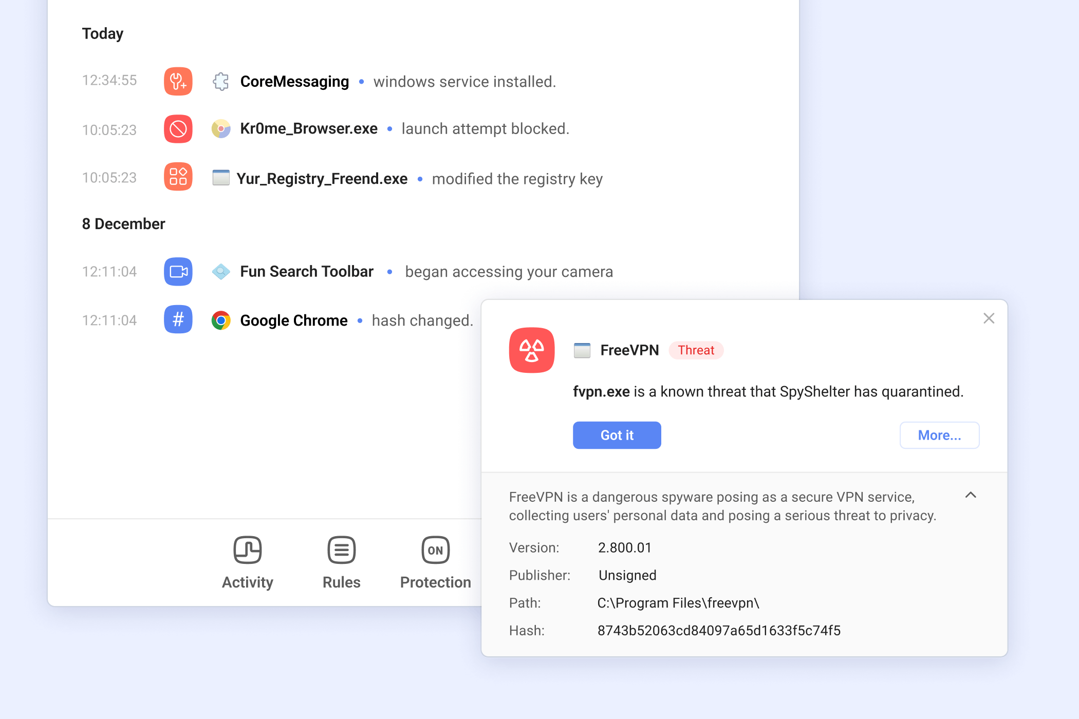 Графика оповещения SpyShelter о новом ПО