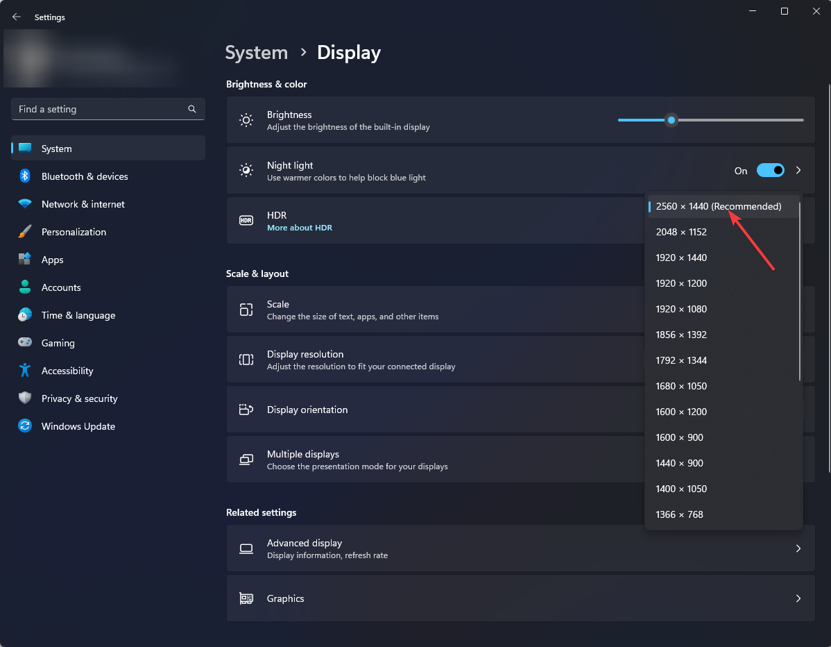 Параметр Разрешение экрана