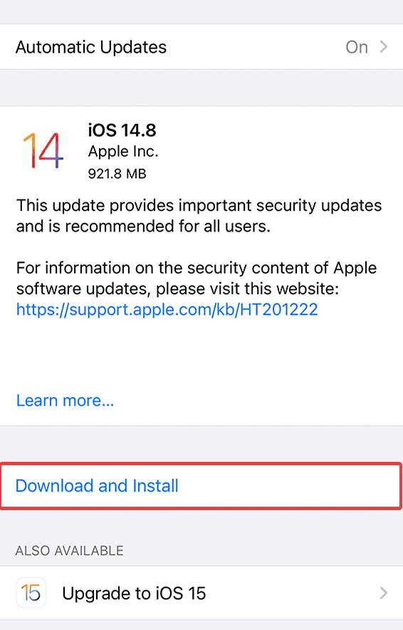 Экран обновления ПО в Fios TV (iOS)