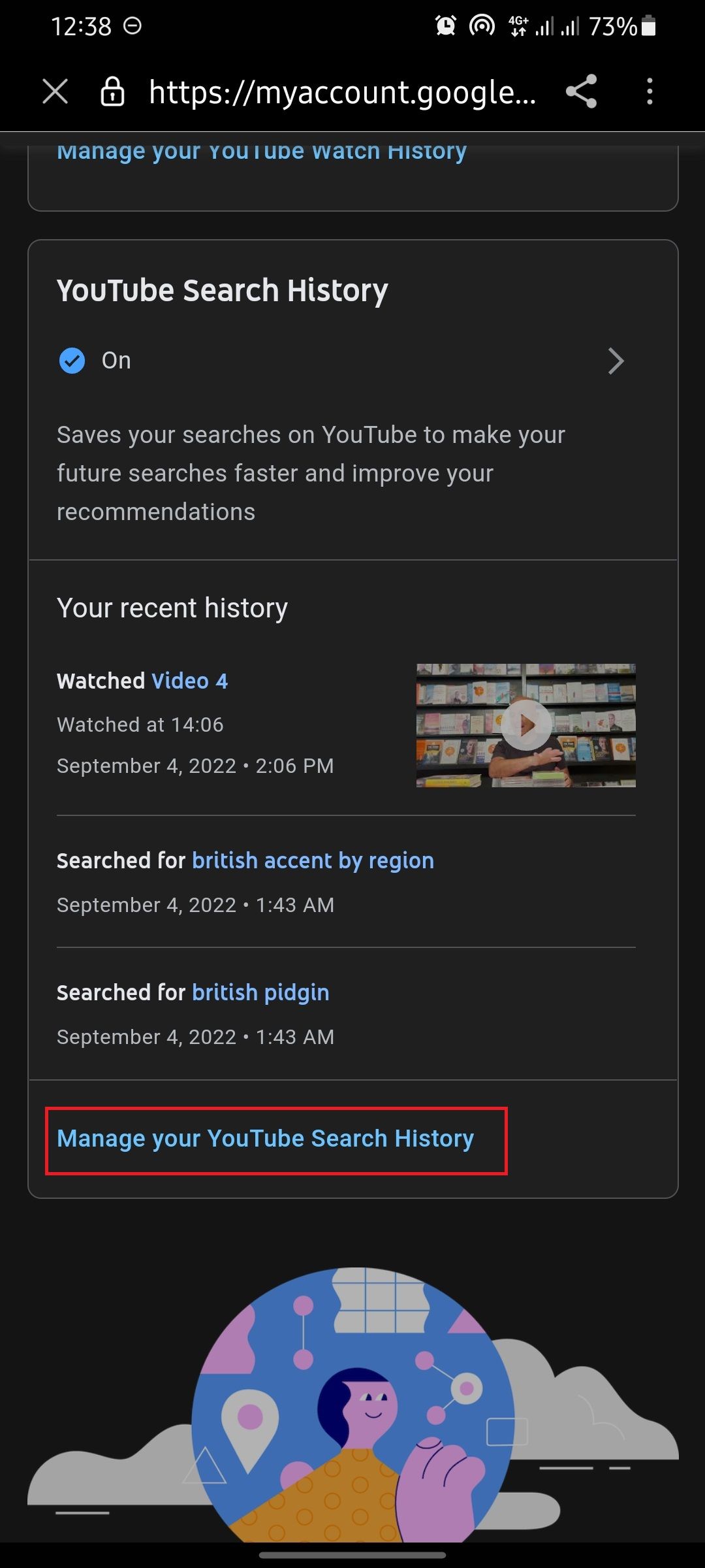 Скриншот страницы с данными YouTube на мобильном