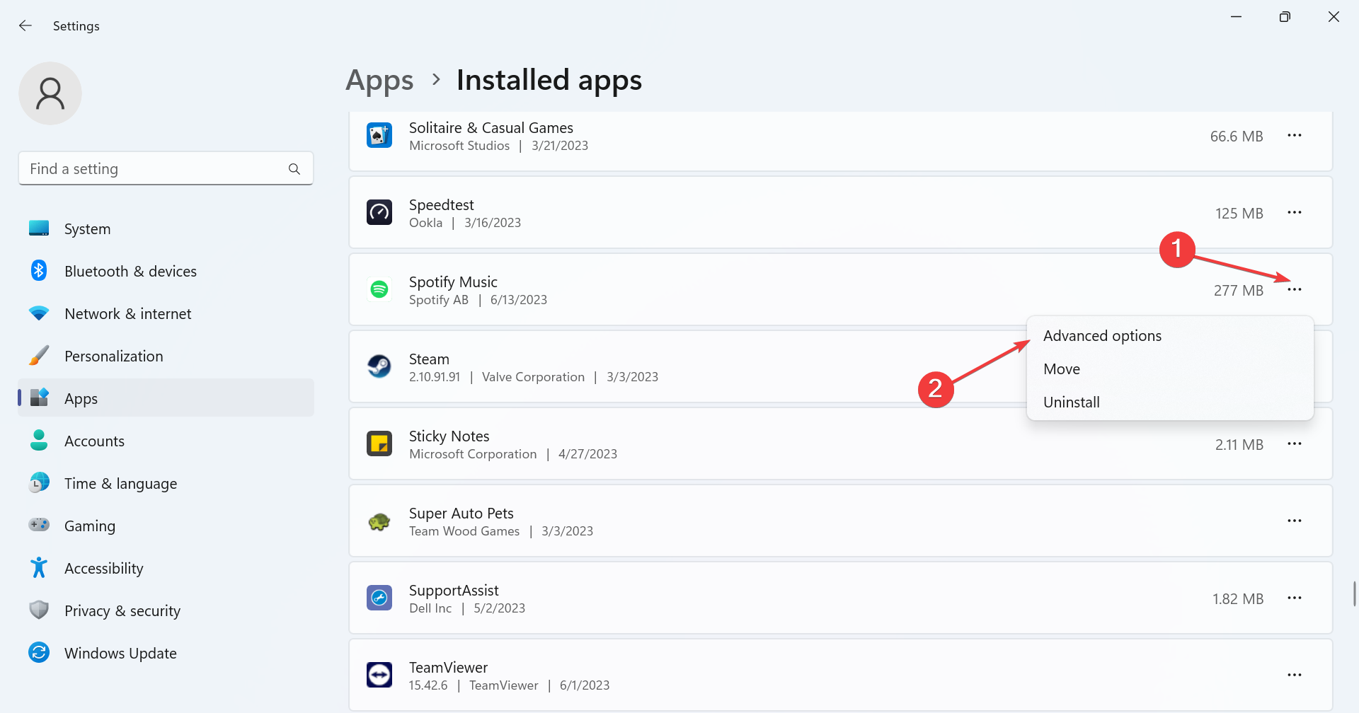 Дополнительные параметры приложения Spotify