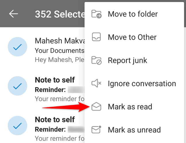 Выберите «Пометить как прочитанные» в меню.