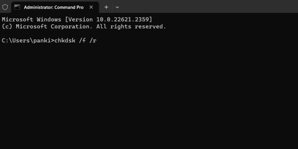 Запуск chkdsk в Windows Terminal