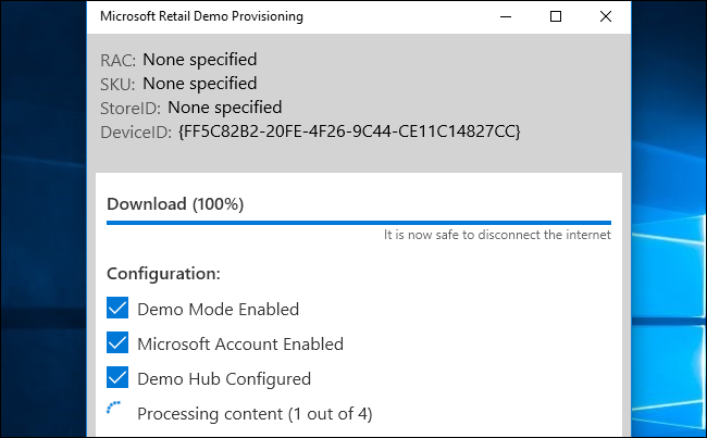 Скриншот: приложение Microsoft Retail Demo Provisioning в процессе настройки