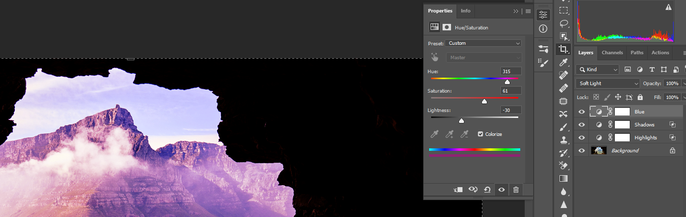 HSL Blue для добавления циан/синего