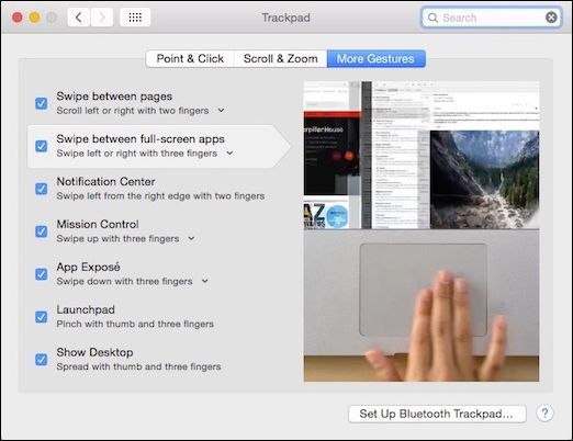 Дополнительные жесты — выбор действий
