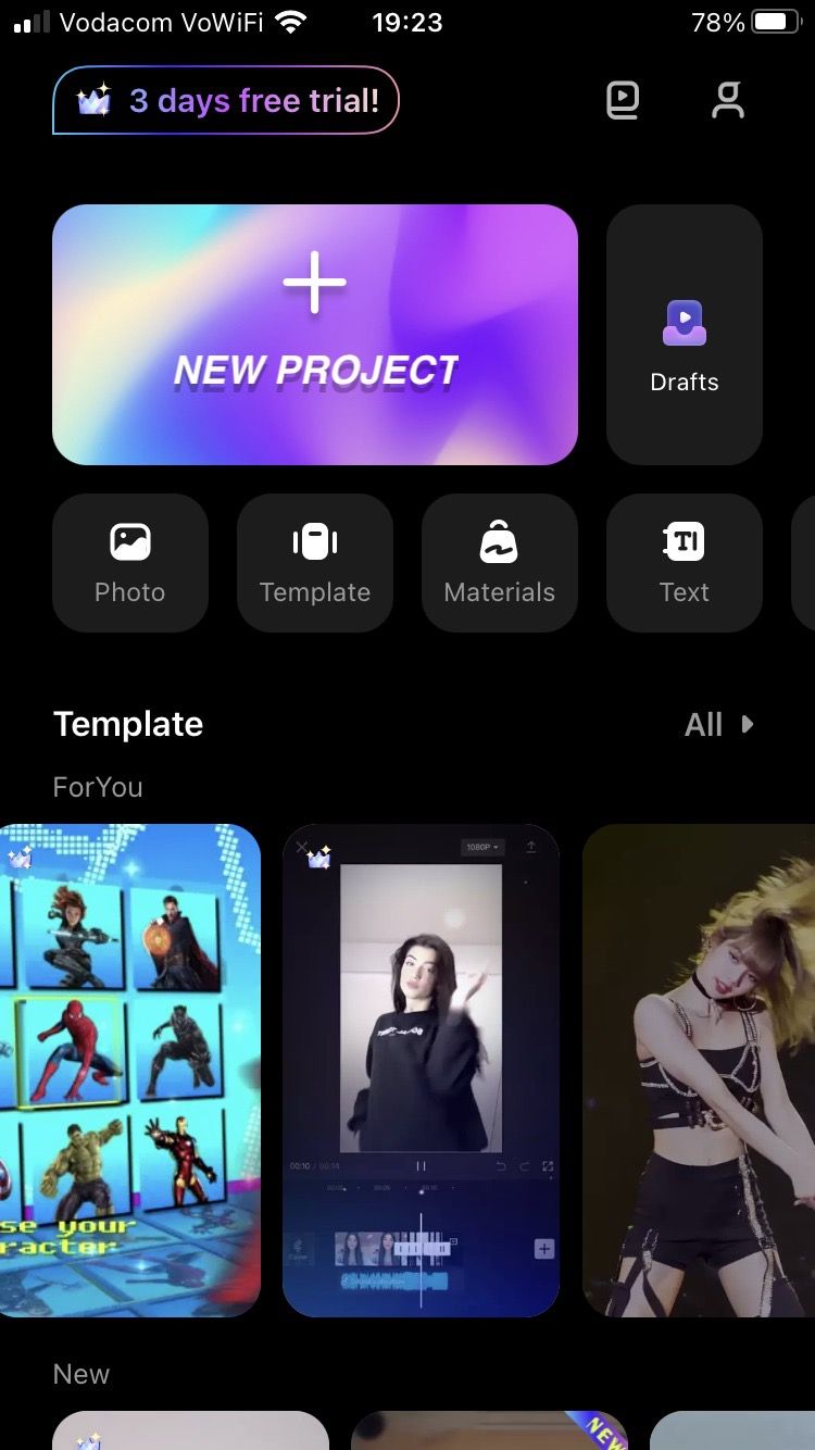 главный экран filmorago