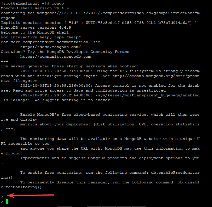 Вход в MongoDB shell