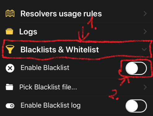 Параметры Blacklist и Whitelist в DNSCloak