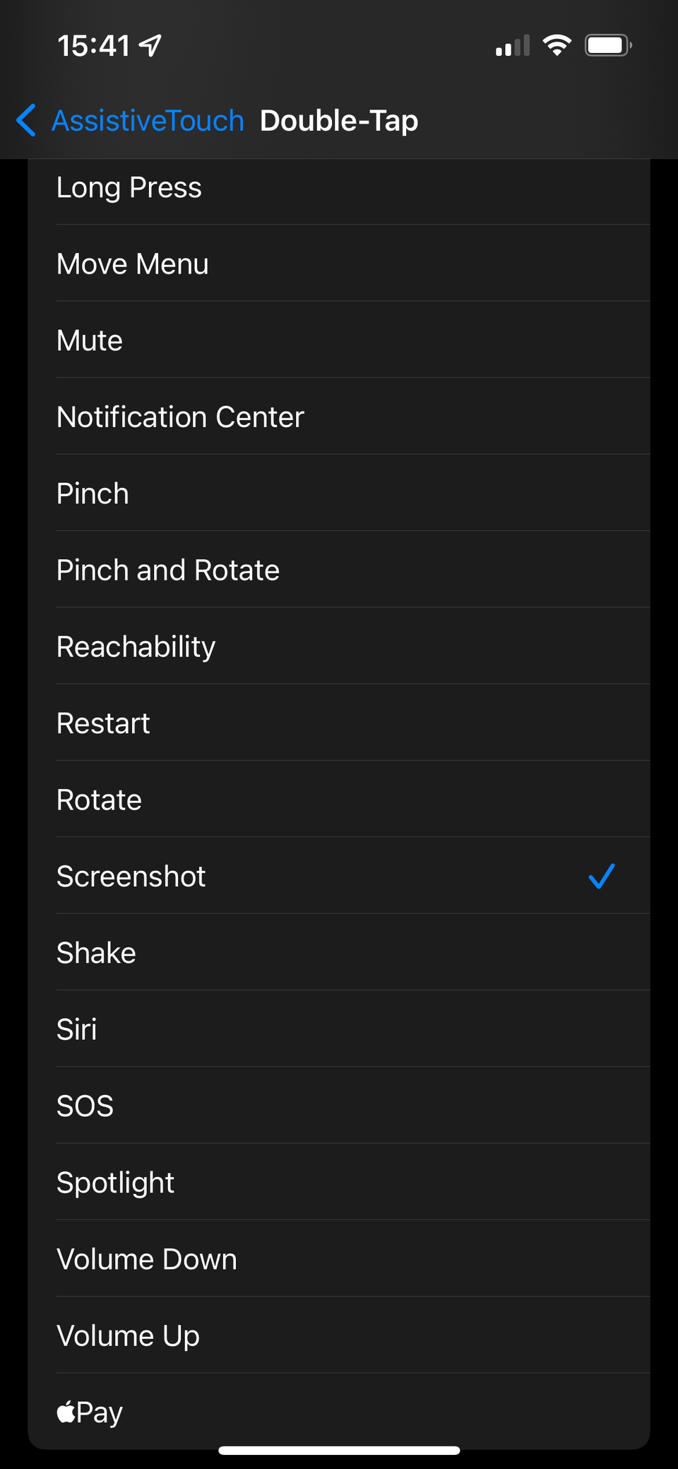 Создание новой команды AssistiveTouch с действием Скриншот