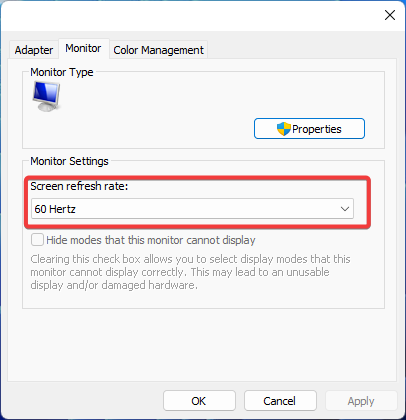 Изменение частоты обновления