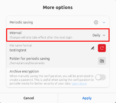 Скриншот, показывающий выбор частоты резервного копирования в SaveDesktop.