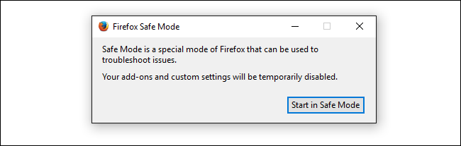 Диалог Firefox о запуске в безопасном режиме