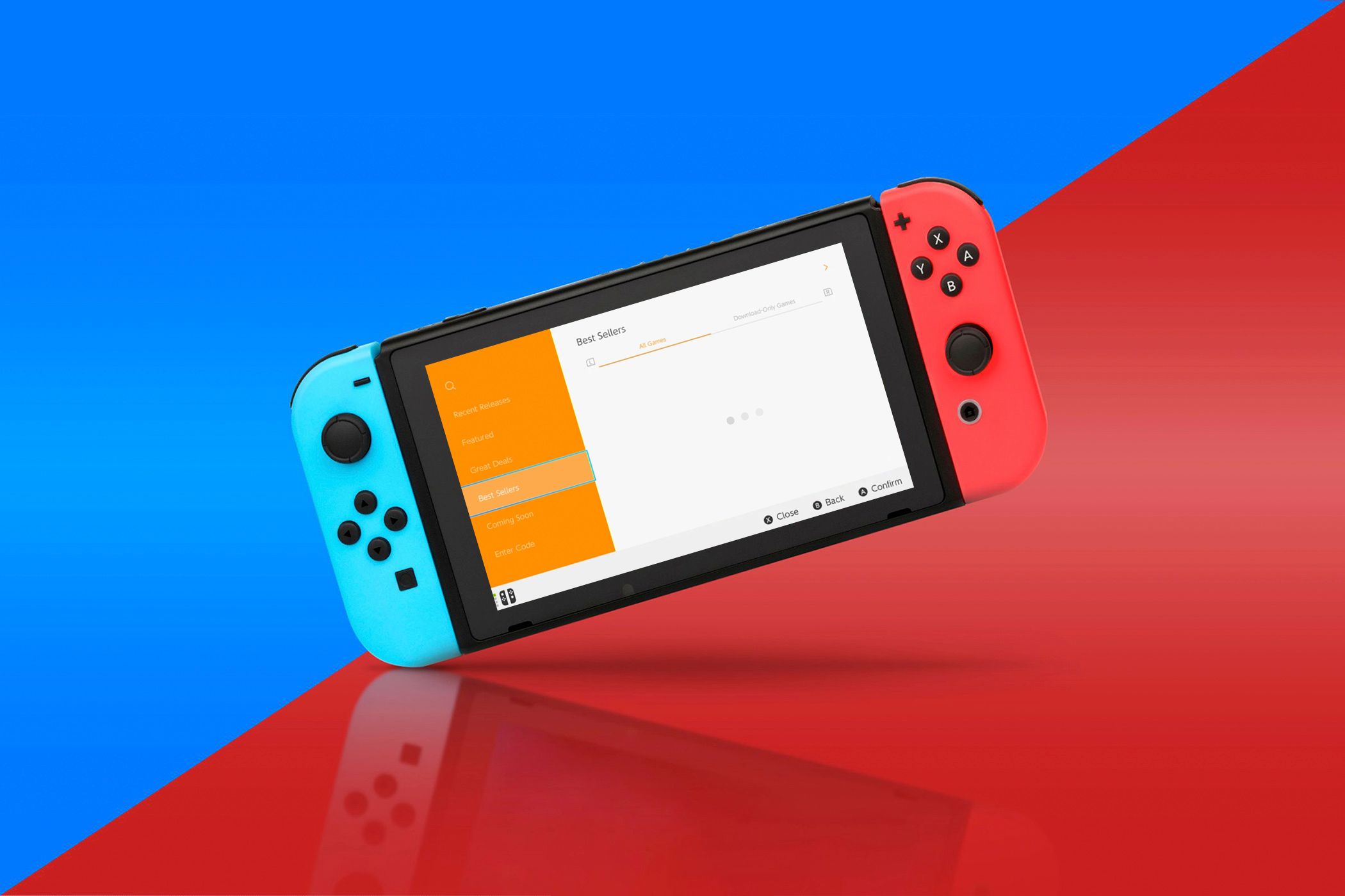 Nintendo Switch с загружающимся eShop на экране