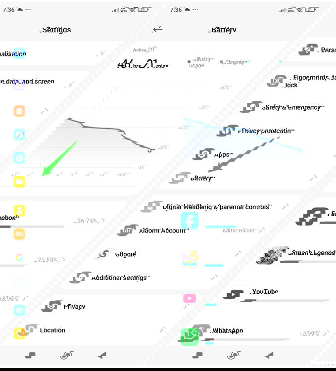 График разряда батареи, показывающий потребление приложениями