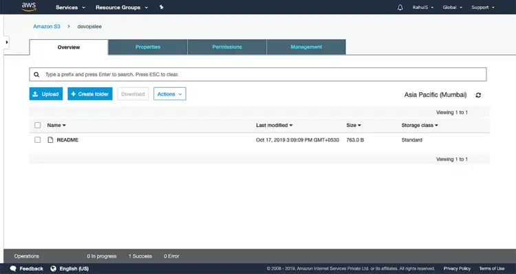 Список файлов в бакете S3 после загрузки