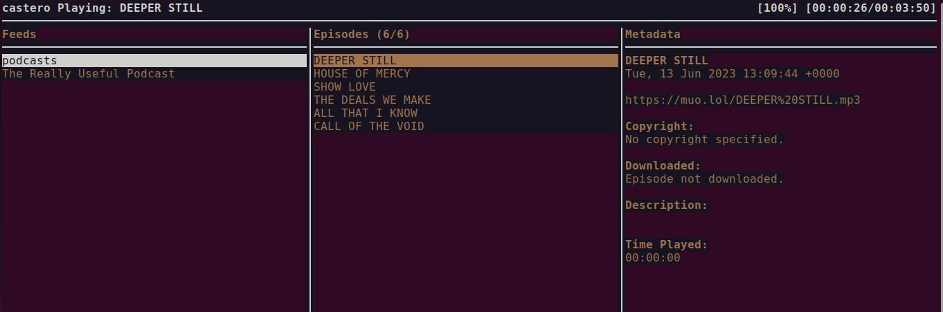 Воспроизведение подкаста в плеере Castero
