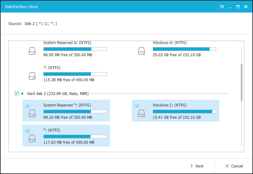 Выбор исходного диска для клонирования