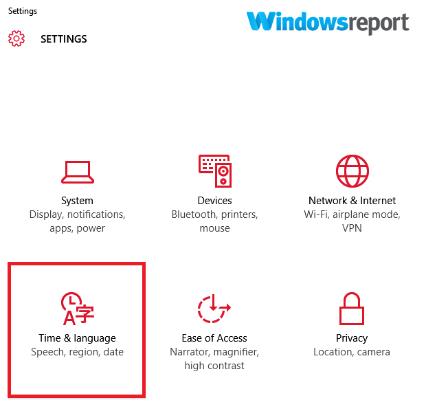 Раздел Время и язык в Параметрах