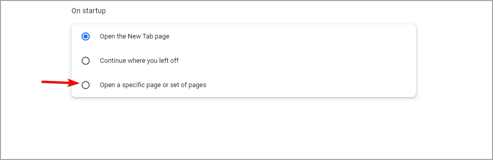 Опция Открывать определённую страницу или набор страниц в Chrome
