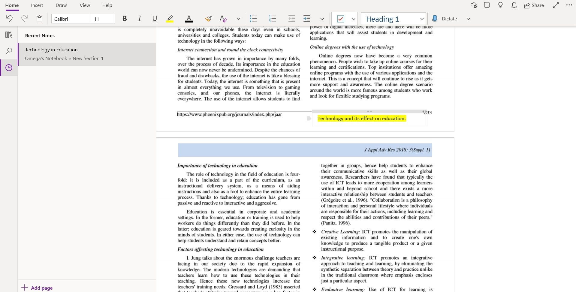 Выделение заметки в OneNote