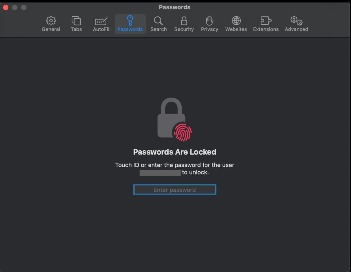 Страница проверки паролей в Safari