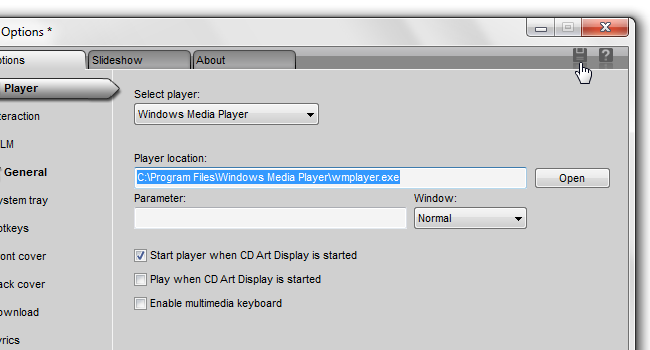 Сохранение настроек в CD Art Display