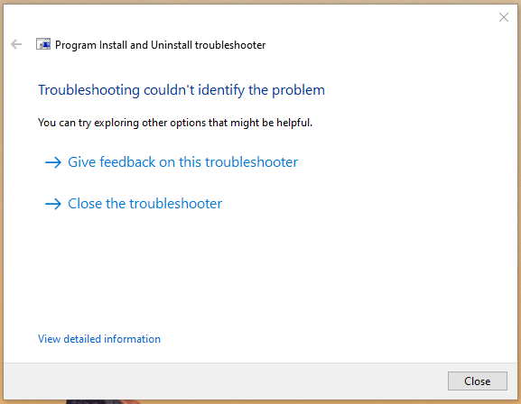 Risultato del troubleshooter