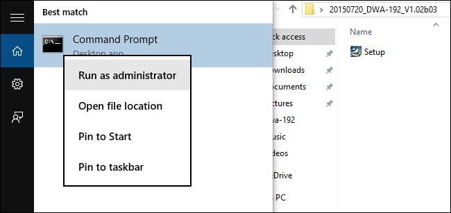 Запуск cmd.exe от имени администратора в меню 'Пуск' Windows 10