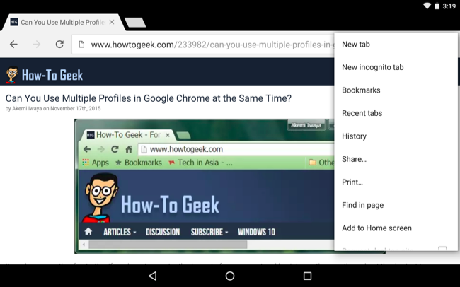 Меню печати в Chrome на Android