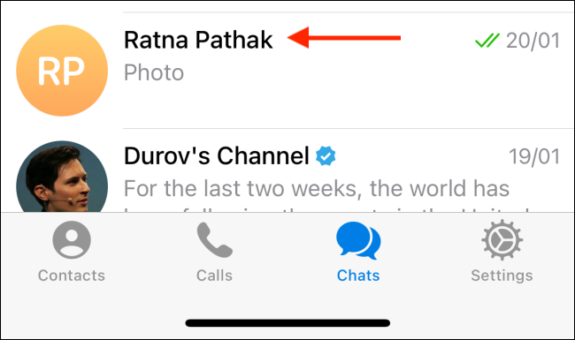 Откройте беседу в Telegram на iPhone