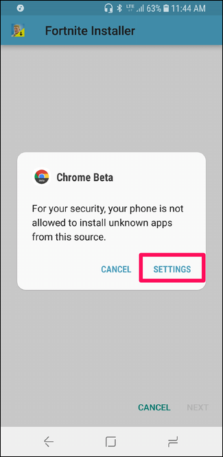 Диалог разрешения установки для Chrome на Android 8+