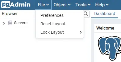 Меню Preferences в pgAdmin