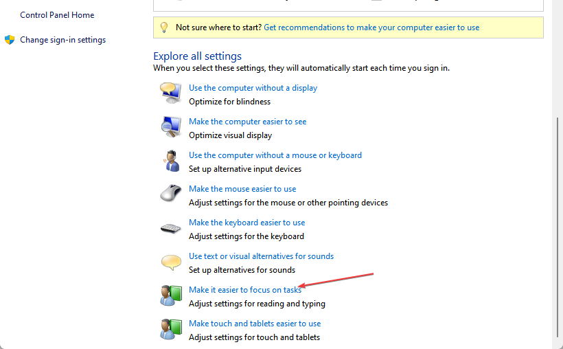 Скриншот: параметры упрощения фокуса