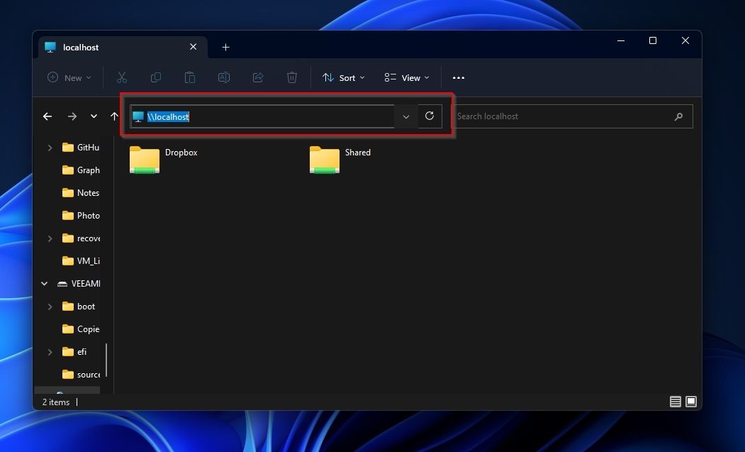 Папки, расшаренные на localhost в проводнике