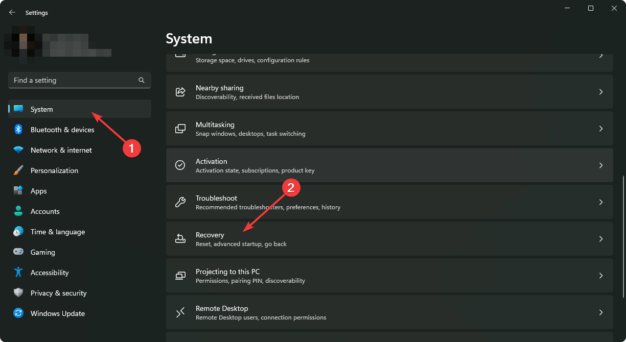 Раздел восстановления в Параметрах Windows 11